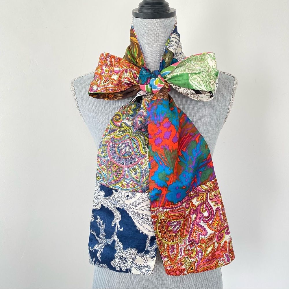 VTG Handmade Fabric Belt / Bow Tie / Scarf Versatile Colorful Patchwork Long